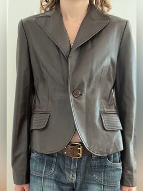 RUDSAK Women's Dark Brown Leather Blazer Jacket
